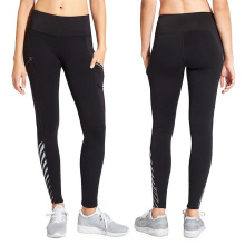 Pantalones de yoga de fitness sexy para niñas con malla negra y rayas reflectantes